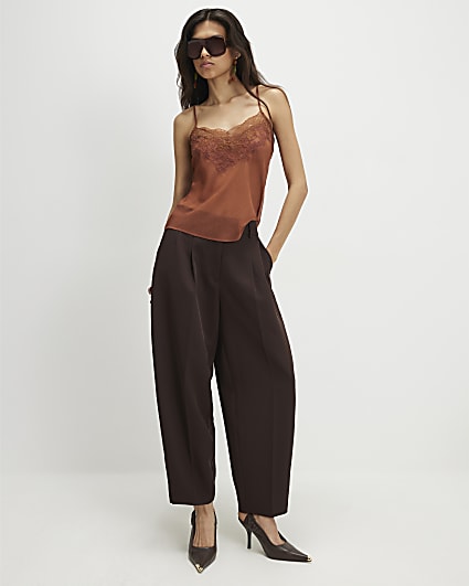 Brown Drapey Barrel Leg Trousers