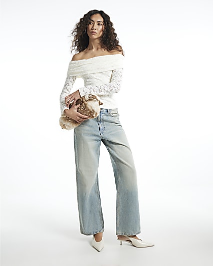 Cream Lace Bardot Top