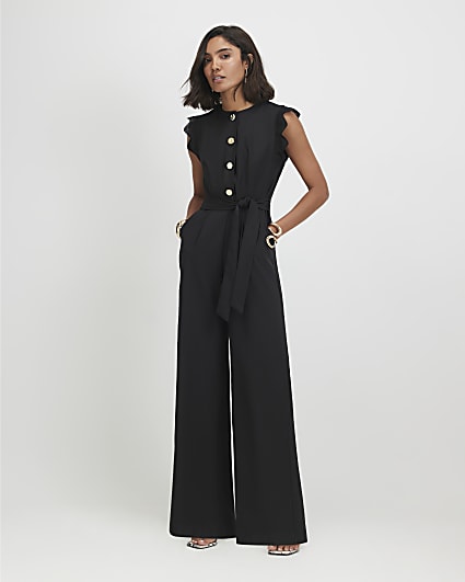 Black Scallop Trim Jumpsuit