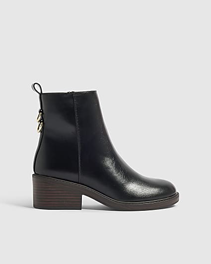 Black Heeled Block Ankle Boot