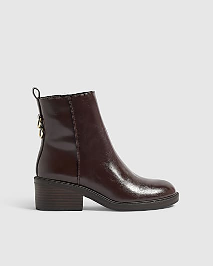 Brown Block Heeled Ankle Boots