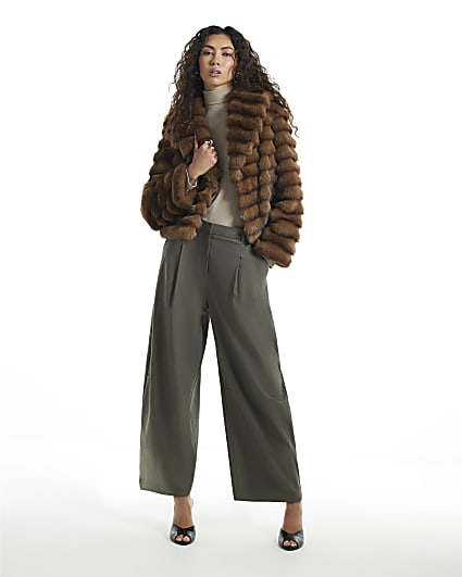 Khaki Barrel Leg Trousers