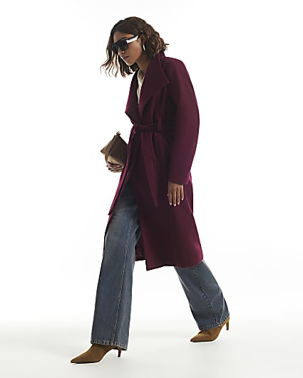 Burgundy Belted Longline Robe Coat