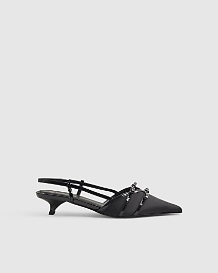 Black Double Bow Slingback Court Heels