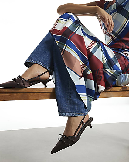 Brown Double Bow Slingback Court Heels