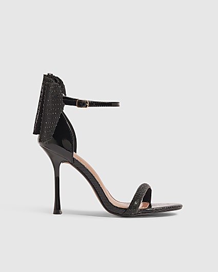 Black Bow Strappy Heeled Sandals