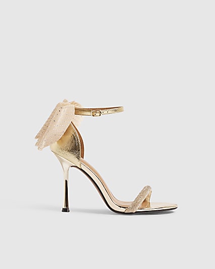 Gold Bow Strappy Heeled Sandals