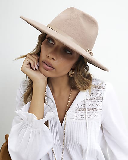 Beige Buckle Band Fedora