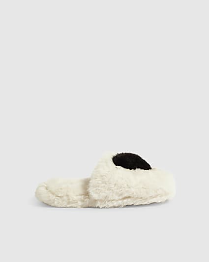 Cream Chunky Heart Plush Mule Slippers