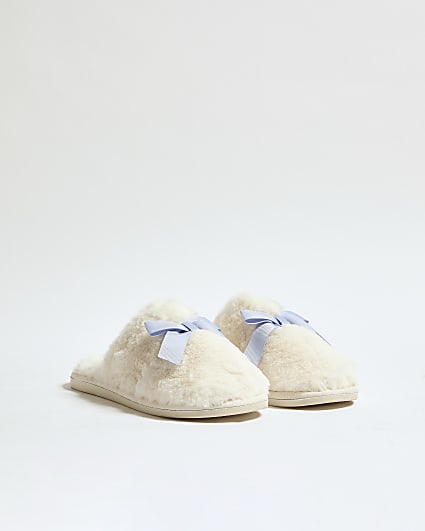 Cream Double Bow Slippers