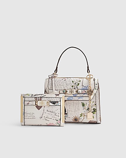 Cream Postcard Print Mini Tote Bag Bundle