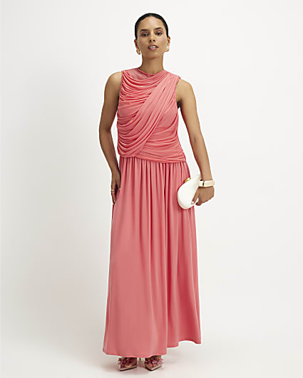 Petite Pink Drape Maxi Dress
