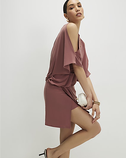 Brown Cold Shoulder Mini Dress