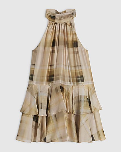 Petite Cream Muted Check Swing Dress