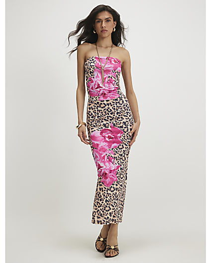Brown Leopard Floral Bandeau Top