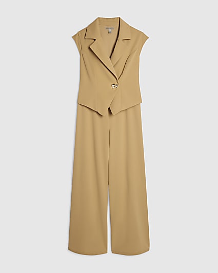 Petite Beige Cap Sleeve Jumpsuit