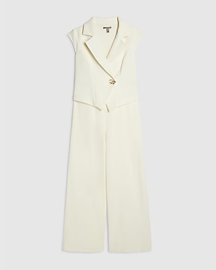 Petite Cream Cap Sleeve Jumpsuit