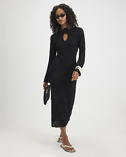 Black Crochet Floral Maxi Dress