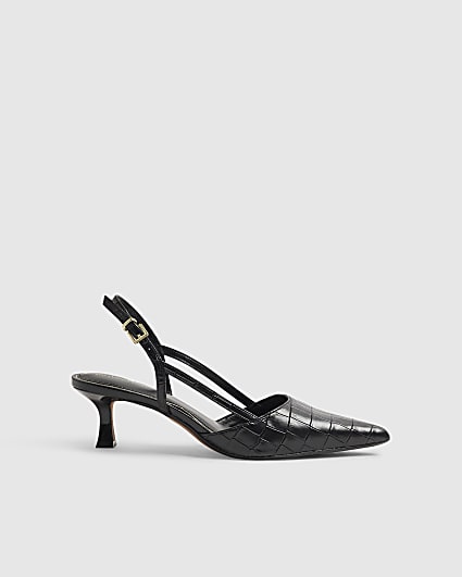 Black Crocodile Slingback Court Heels