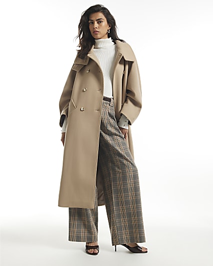 Beige Funnel Neck Robe Coat