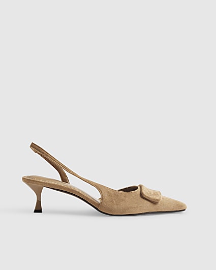 Beige Faux Suede Slingback Court Heels