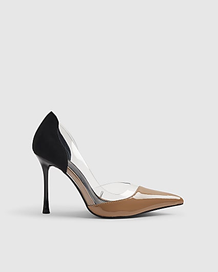 Black Spliced Perspex Court Heels