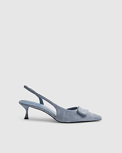 Blue Faux Suede Slingback Court Heels