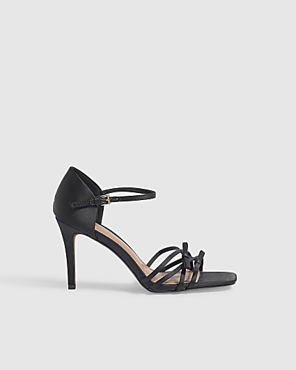 Black Satin Stiletto Bow Heeled Sandals