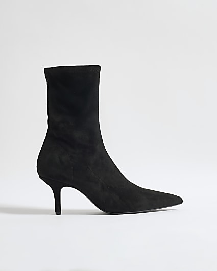 Black High Sock Heeled Ankle Boots