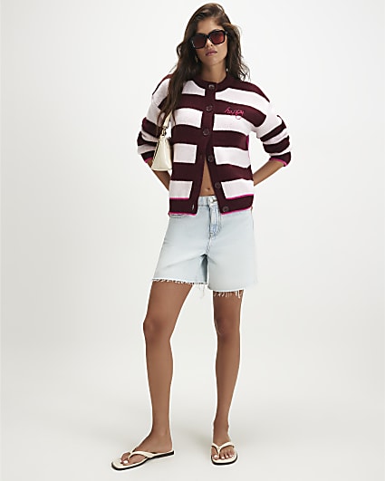 Red Knitted Stripe Happy Cardigan