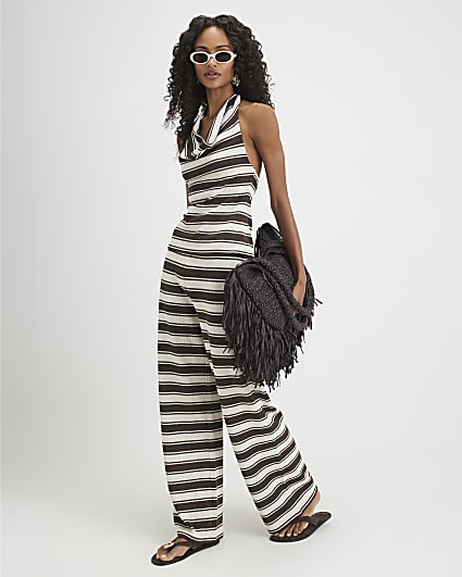 Brown Stripe Wide Leg Trousers