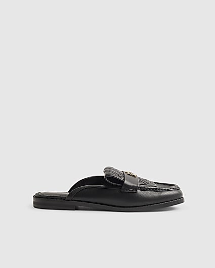 Black Backless Trim Loafers