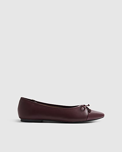 Burgundy Toe Cap Bow Ballet Flats
