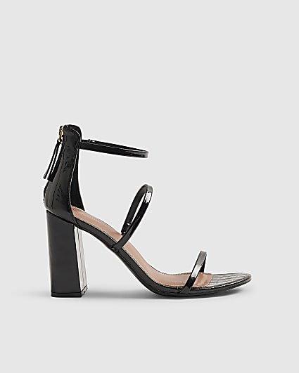 Black Swirl Strap Block Heel Sandals