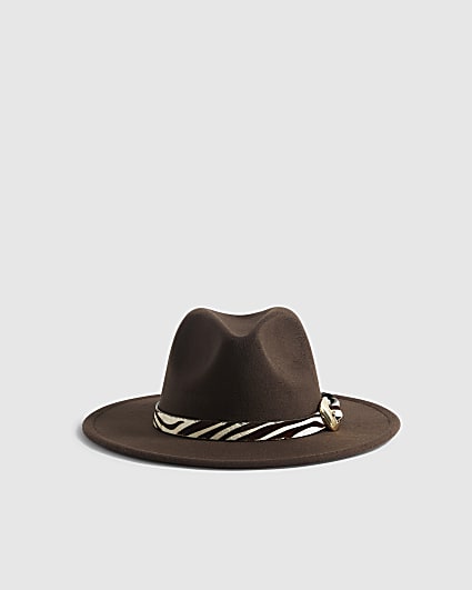 Brown Felt Zebra Print Fedora Hat