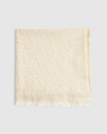 Cream Jacquard Monogram Glitter Large Scarf