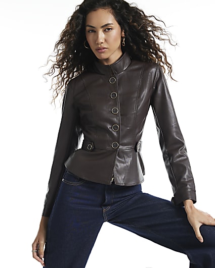 Purple Faux Leather Fitted Drummer Jacket