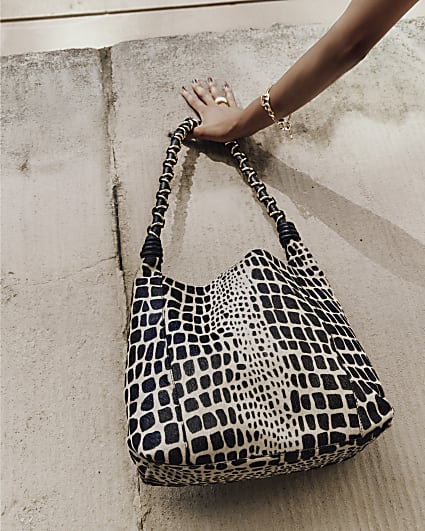 Black Animal Print Hair On Leather Slouch Bag