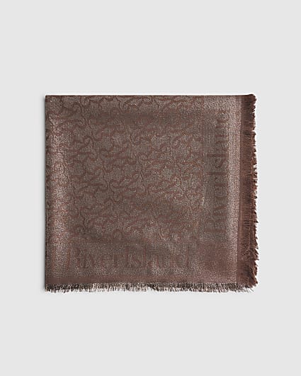 Brown Jacquard Monogram Glitter Large Scarf