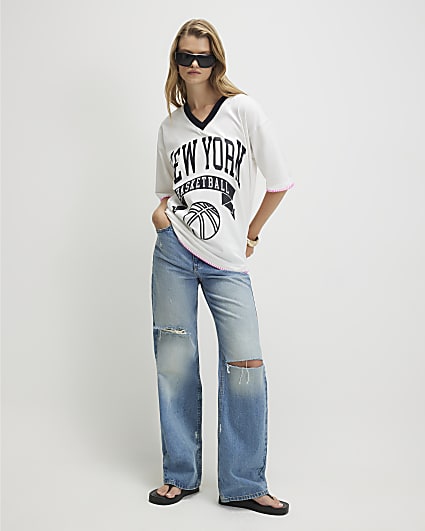 White Cotton New York Whipstitch T-Shirt
