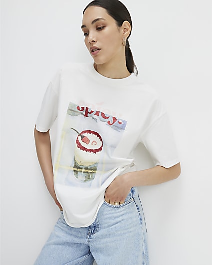 White Cotton Spicy Picante Boyfriend T-Shirt