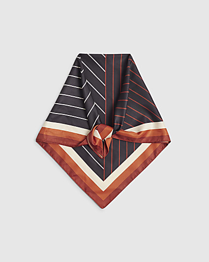 Navy Satin Geometric Scarf