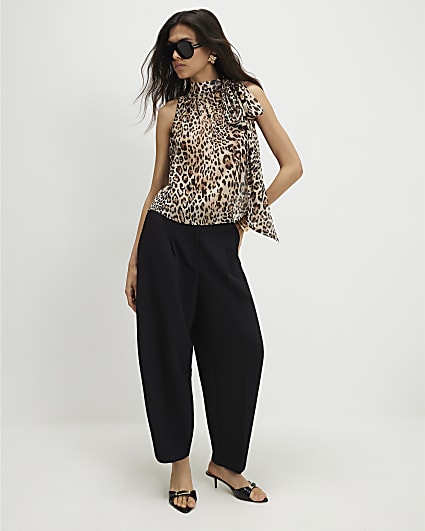 Black Drapey Barrel Leg Trousers