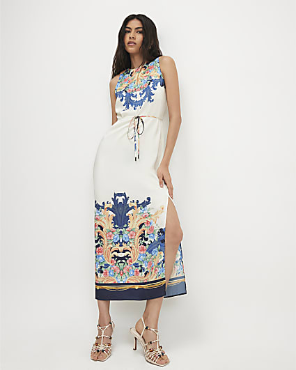 Navy Floral Midi Slip Dress