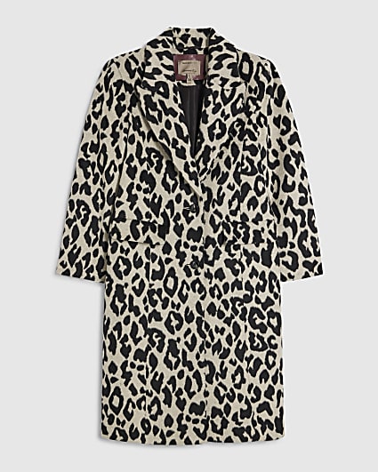 Petite Cream Leopard Print Coat