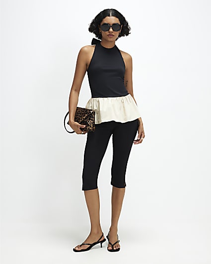 Black Racer Neck Hybrid Peplum Top