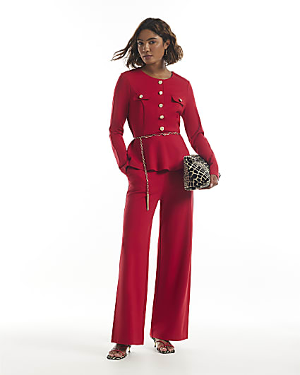 Red Ponte Wide Leg Trousers