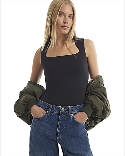 Black Square Neck Bodysuit