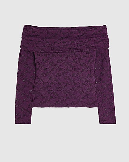 Petite Burgundy Lace Bardot Top