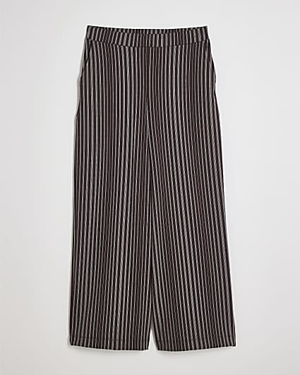 Petite Brown Ponte Wide Leg Stripe Trousers